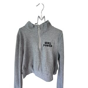 Girl Power Ribbed Pullover Top Half Zip Mock Neck‎ Sweatshirt
